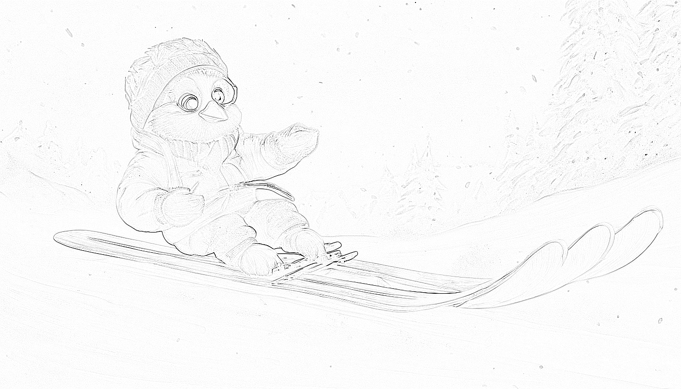 Malimbi, der Ski fahrende Kanarienvogel